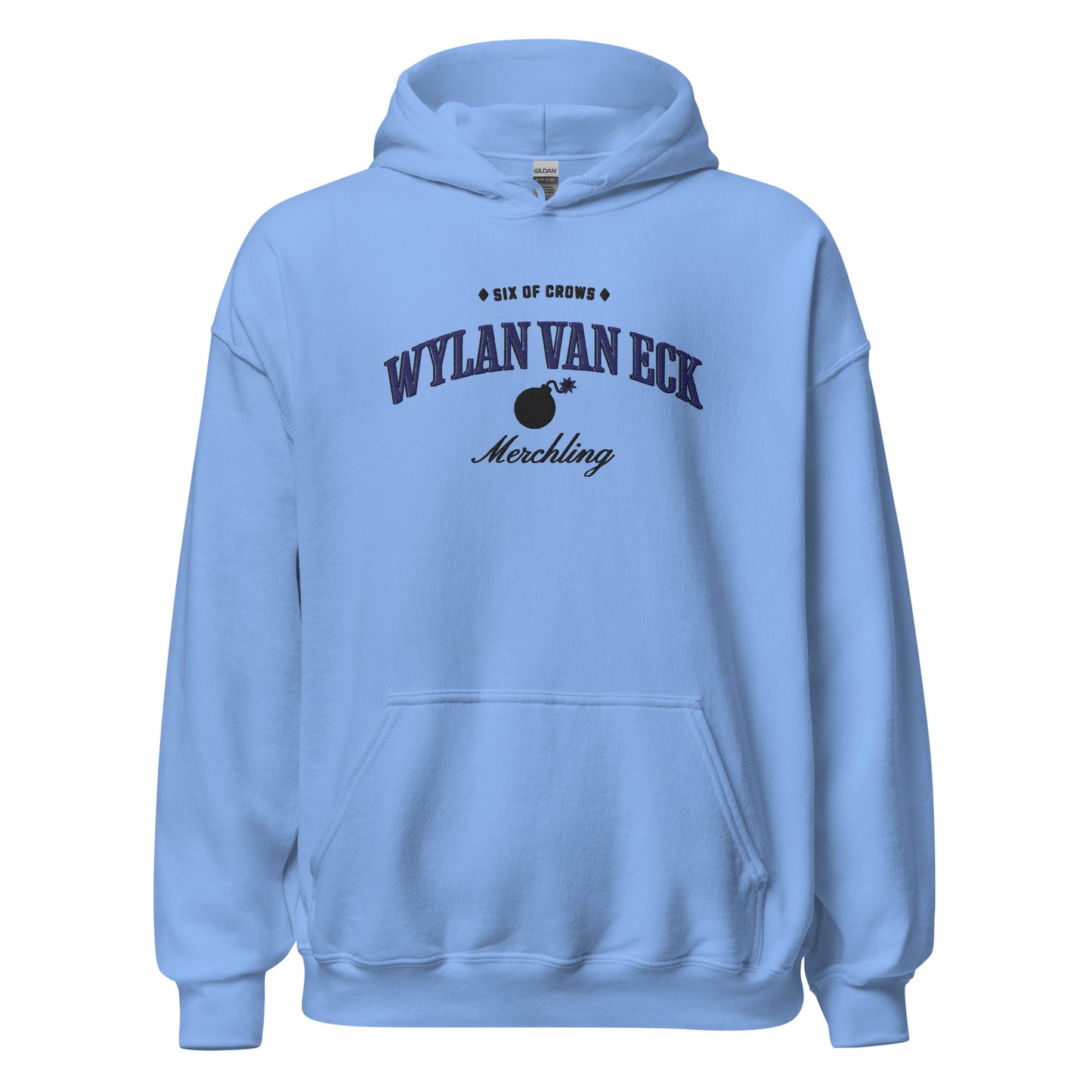 Wylan Van Eck Embroidered Hoodie - The Bean Workshop - Bookworm Hoodie, Demolitions Spark, Fantasy Character, Grishaverse gift, leigh bardugo, Leigh Bardugo bookish hoodie for readers, Literary Streetwear, Merchling fan merchandise, Minimalist Design, Six of Crows hooded sweatshirt, The Dregs apparel, Wesper, Wylan Van Eck embroidered hoodie
