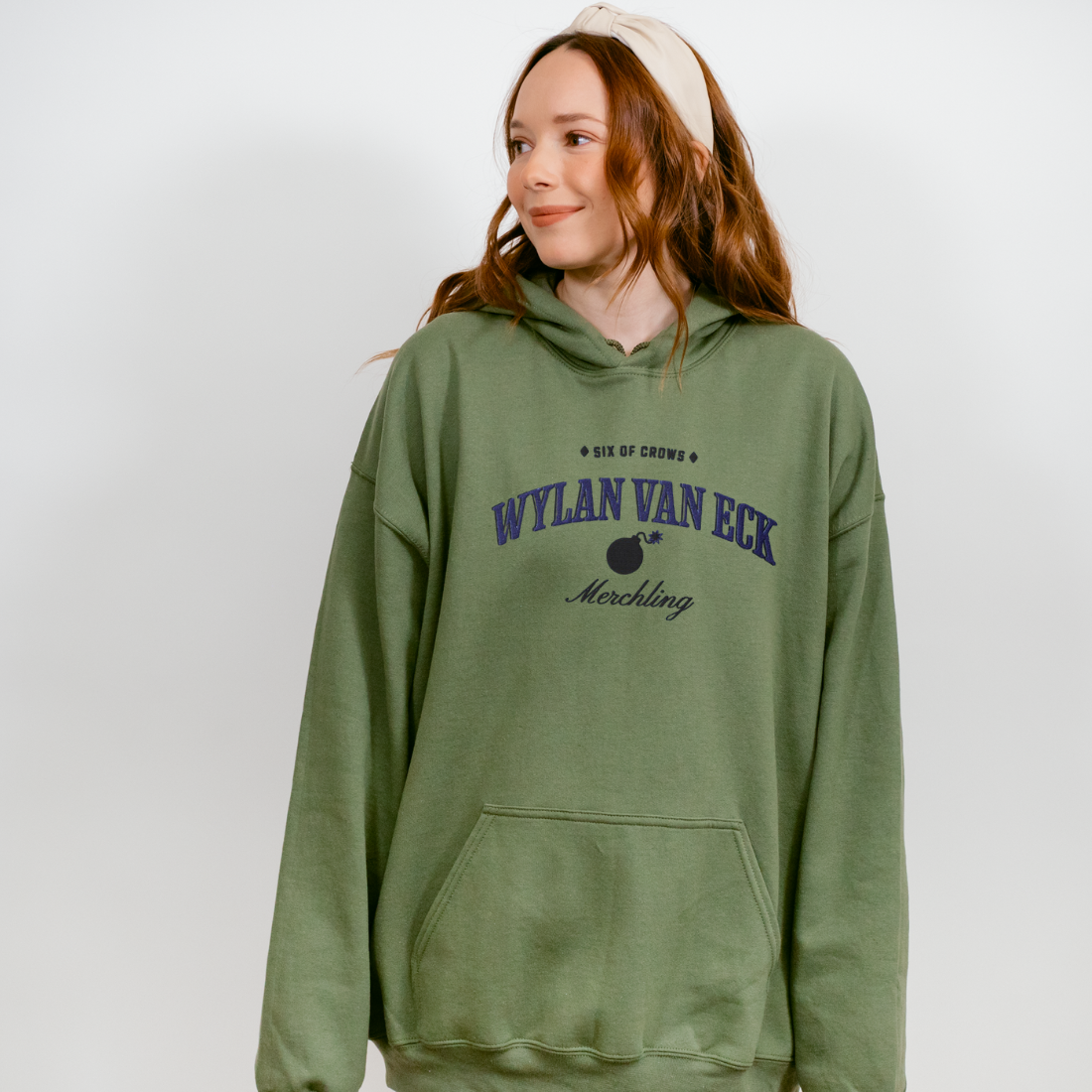 Wylan Van Eck Embroidered Hoodie - The Bean Workshop - Bookworm Hoodie, Demolitions Spark, Fantasy Character, Grishaverse gift, leigh bardugo, Leigh Bardugo bookish hoodie for readers, Literary Streetwear, Merchling fan merchandise, Minimalist Design, Six of Crows hooded sweatshirt, The Dregs apparel, Wesper, Wylan Van Eck embroidered hoodie
