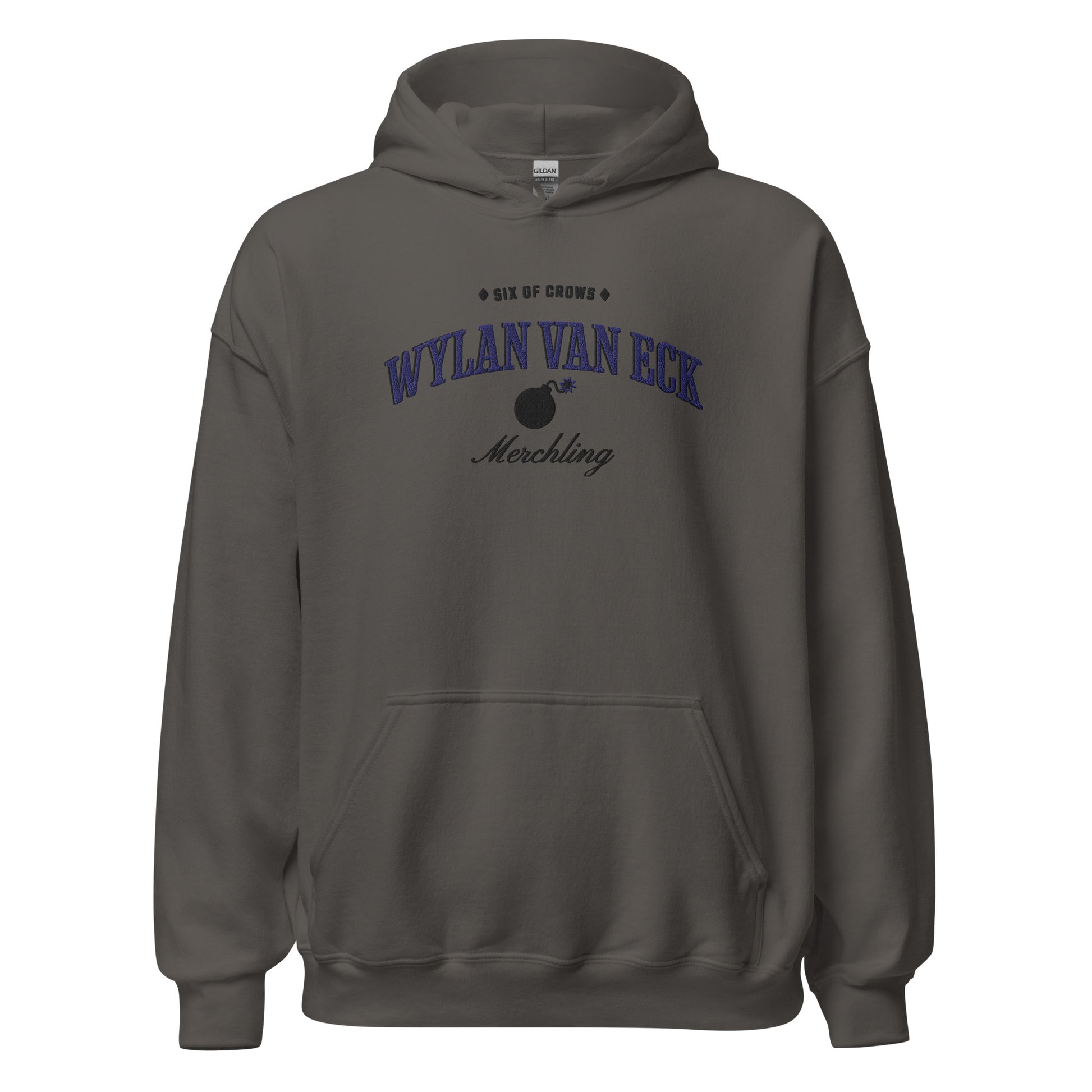Wylan Van Eck Embroidered Hoodie - The Bean Workshop - Bookworm Hoodie, Demolitions Spark, Fantasy Character, Grishaverse gift, leigh bardugo, Leigh Bardugo bookish hoodie for readers, Literary Streetwear, Merchling fan merchandise, Minimalist Design, Six of Crows hooded sweatshirt, The Dregs apparel, Wesper, Wylan Van Eck embroidered hoodie