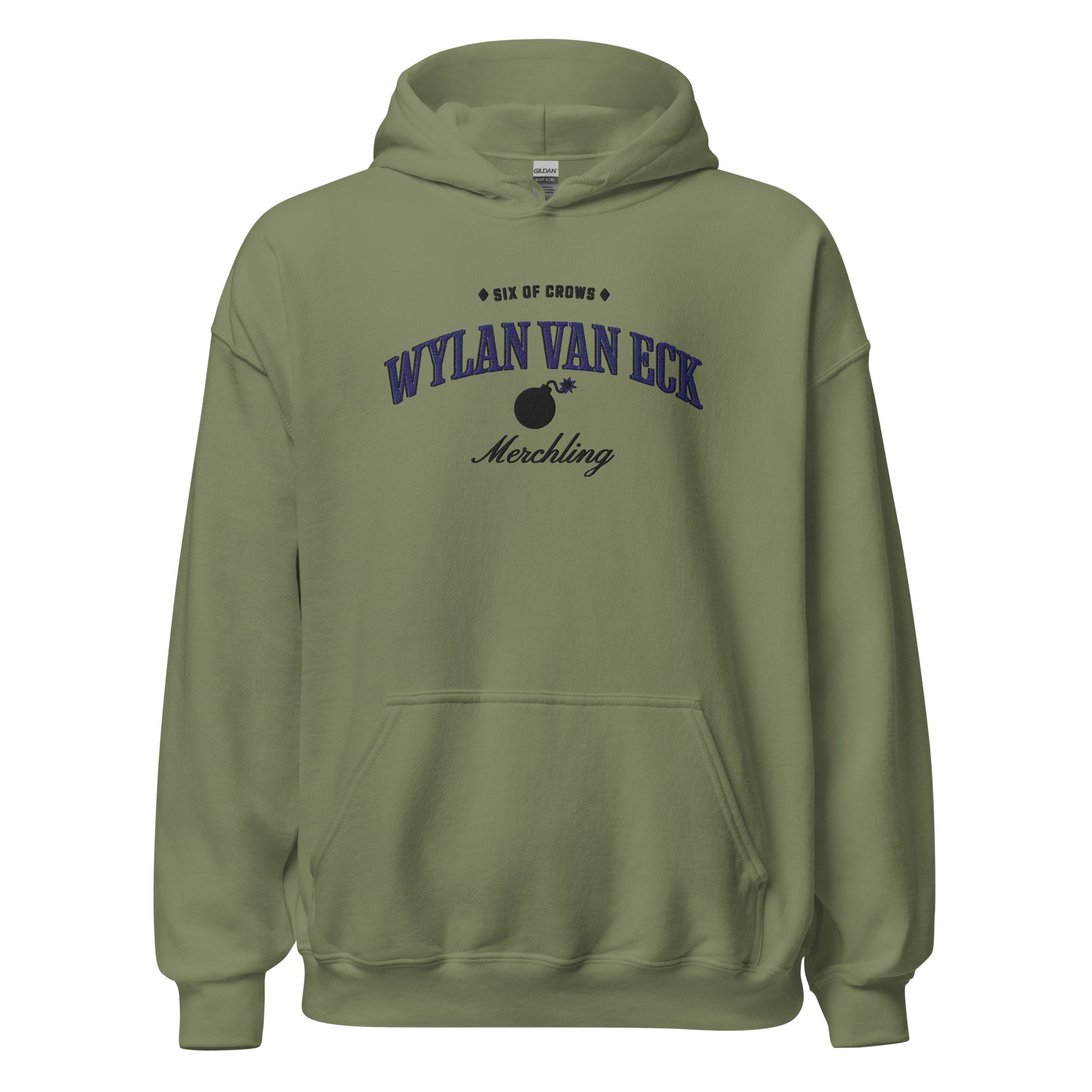 Wylan Van Eck Embroidered Hoodie - The Bean Workshop - Bookworm Hoodie, Demolitions Spark, Fantasy Character, Grishaverse gift, leigh bardugo, Leigh Bardugo bookish hoodie for readers, Literary Streetwear, Merchling fan merchandise, Minimalist Design, Six of Crows hooded sweatshirt, The Dregs apparel, Wesper, Wylan Van Eck embroidered hoodie