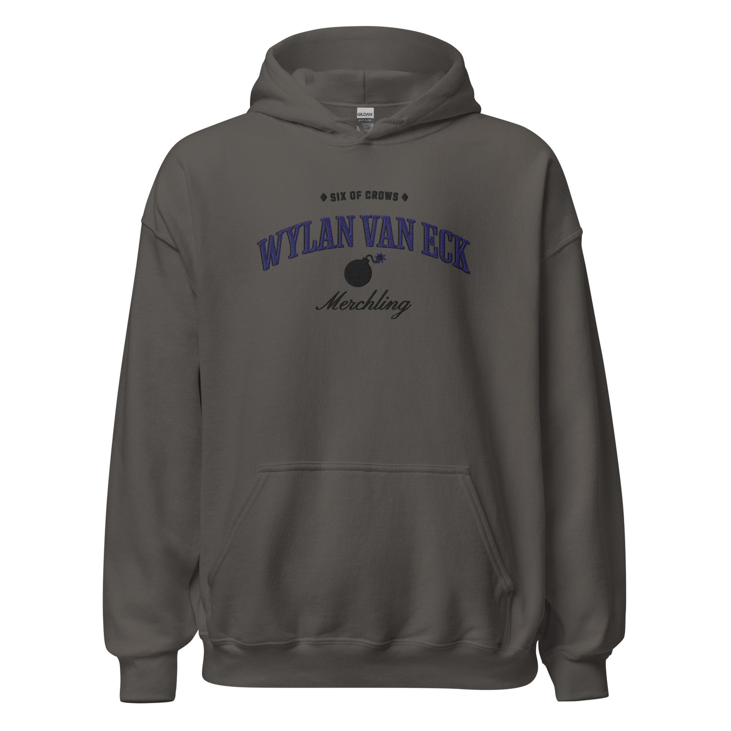 Wylan Van Eck Embroidered Hoodie - The Bean Workshop - Bookworm Hoodie, Demolitions Spark, Fantasy Character, Grishaverse gift, leigh bardugo, Leigh Bardugo bookish hoodie for readers, Literary Streetwear, Merchling fan merchandise, Minimalist Design, Six of Crows hooded sweatshirt, The Dregs apparel, Wesper, Wylan Van Eck embroidered hoodie