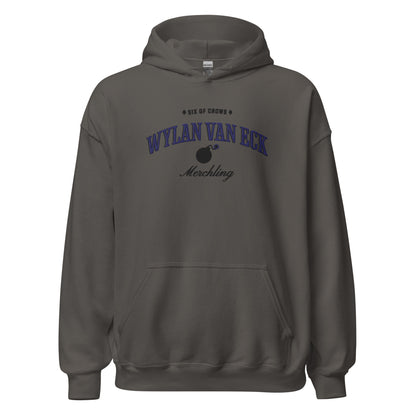 Wylan Van Eck Embroidered Hoodie - The Bean Workshop - Bookworm Hoodie, Demolitions Spark, Fantasy Character, Grishaverse gift, leigh bardugo, Leigh Bardugo bookish hoodie for readers, Literary Streetwear, Merchling fan merchandise, Minimalist Design, Six of Crows hooded sweatshirt, The Dregs apparel, Wesper, Wylan Van Eck embroidered hoodie