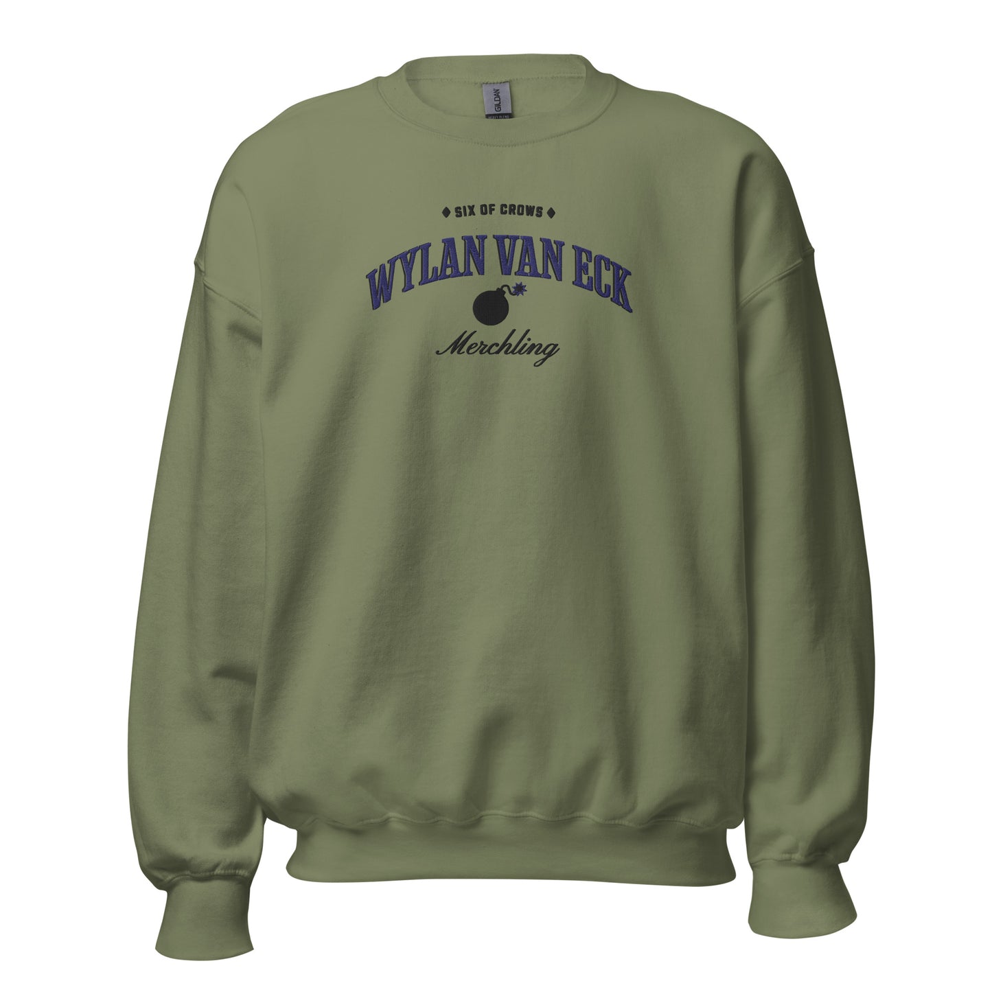 Wylan Van Eck Embroidered Sweatshirt - The Bean Workshop - Book Lover Gift, Bookish Sweatshirt, Character Apparel, Demolitions expert gift, Fantasy Character, Grishaverse, Ketterdam, Leigh Bardugo fan apparel for readers, LGBTQ Character, Six of Crows merchling merch, The Dregs, Wesper, Wylan Van Eck embroidered sweatshirt