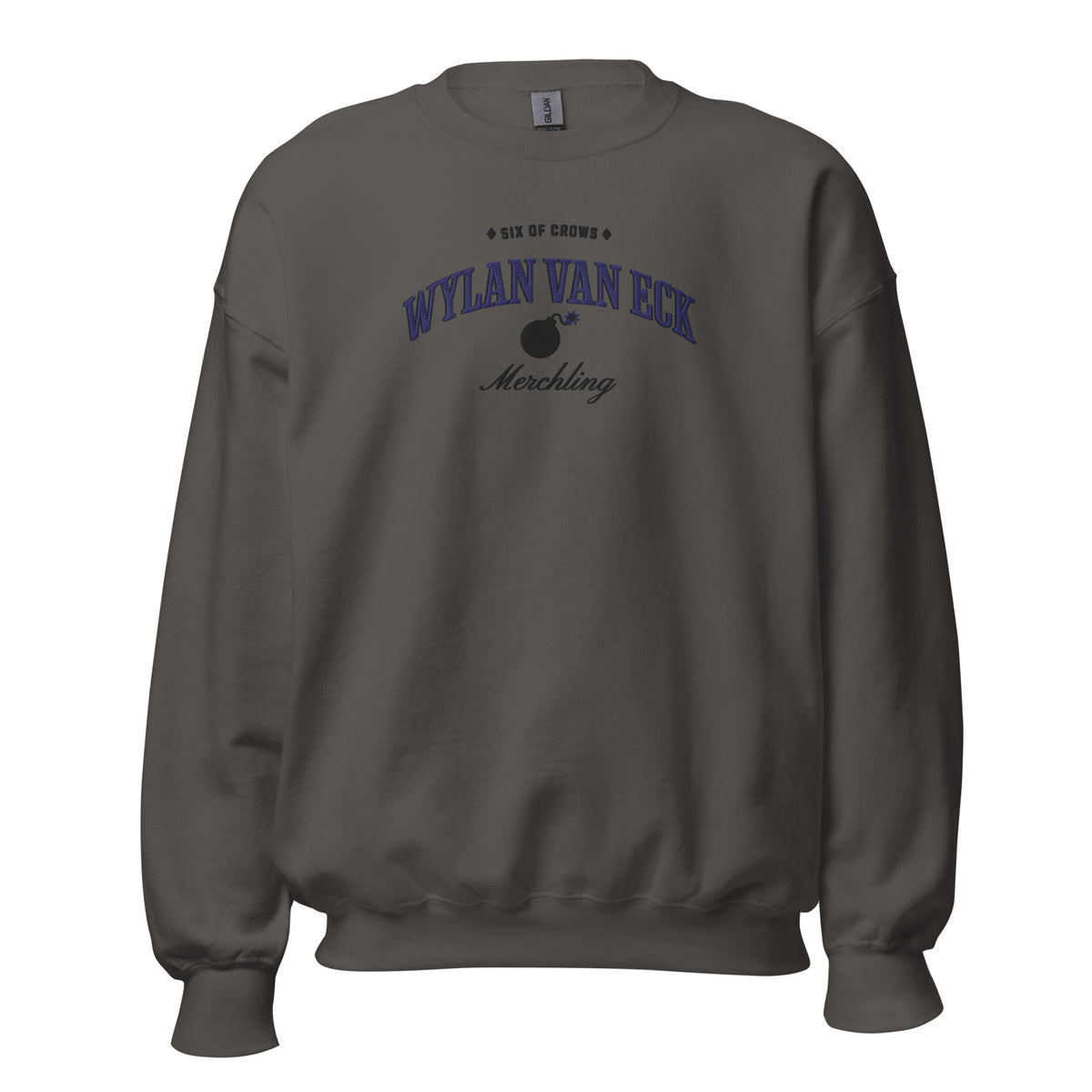 Wylan Van Eck Embroidered Sweatshirt - The Bean Workshop - Book Lover Gift, Bookish Sweatshirt, Character Apparel, Demolitions expert gift, Fantasy Character, Grishaverse, Ketterdam, Leigh Bardugo fan apparel for readers, LGBTQ Character, Six of Crows merchling merch, The Dregs, Wesper, Wylan Van Eck embroidered sweatshirt