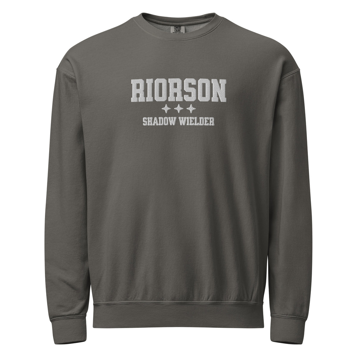 Xaden Riorson Embroidered Fleece Crewneck Sweatshirt - The Bean Workshop - Basgiath, Book Boyfriend, Booktok, Cozy Reader, Embroidered Bookish Sweatshirt, Fantasy Apparel, Fourth Wing Merch, Iron Flame, Premium, Riorson Shadow Wielder Fleece Sweatshirt, Romantasy, White Embroidery, Xaden Riorson Gift