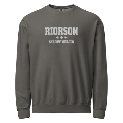 Xaden Riorson Embroidered Fleece Crewneck Sweatshirt - The Bean Workshop - Basgiath, Book Boyfriend, Booktok, Cozy Reader, Embroidered Bookish Sweatshirt, Fantasy Apparel, Fourth Wing Merch, Iron Flame, Premium, Riorson Shadow Wielder Fleece Sweatshirt, Romantasy, White Embroidery, Xaden Riorson Gift