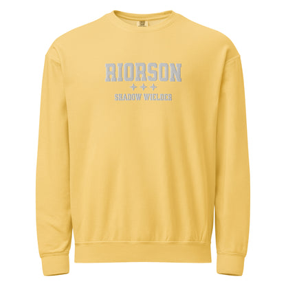 Xaden Riorson Embroidered Fleece Crewneck Sweatshirt - The Bean Workshop - Basgiath, Book Boyfriend, Booktok, Cozy Reader, Embroidered Bookish Sweatshirt, Fantasy Apparel, Fourth Wing Merch, Iron Flame, Premium, Riorson Shadow Wielder Fleece Sweatshirt, Romantasy, White Embroidery, Xaden Riorson Gift
