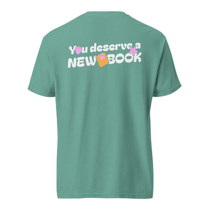 You Deserved A New Book T-shirt - The Bean Workshop - book addiction, book buying, book design, book justification, book lover gift, book t-shirt, bookaholic apparel, funny book shirt, read everyday, reading shirt, Short n' Sweet Collection, t-shirt, tee